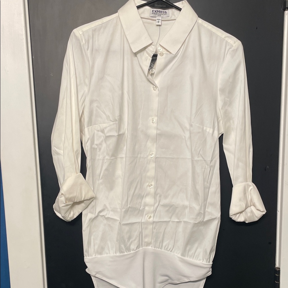 Express Ivory Button-Down Bodysuit